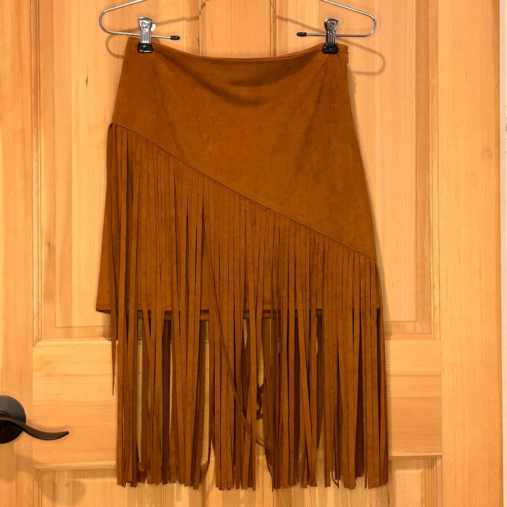 Ya Los Angeles Faux Suede Fringe Mini Skirt